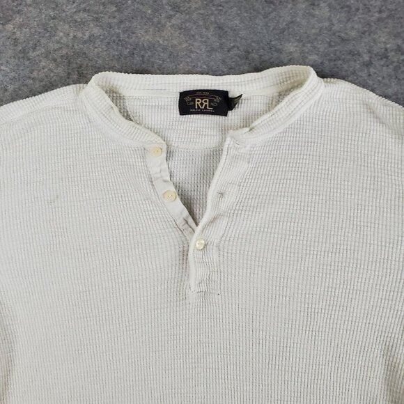 RRL By Ralph Lauren Shirt Men Medium White Henley Long Sleeve Waffle Knit Casual - Picture 4 of 5